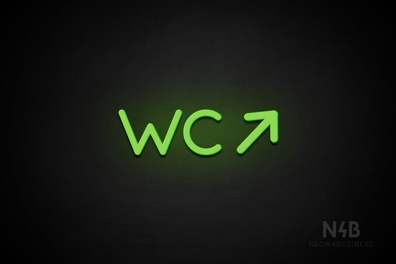 "WC" (right up arrow, Mountain font) - LED neon sign
