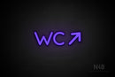 "WC" (right up arrow, Mountain font) - LED neon sign