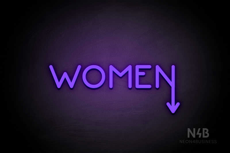 "WOMEN" (arrow pointing down coming from the "N", Mountain font) - LED neon sign