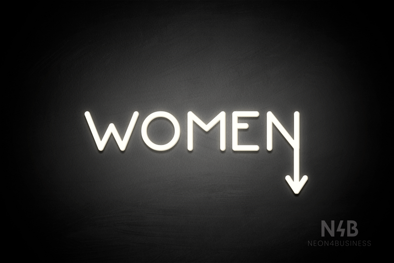 "WOMEN" (arrow pointing down coming from the "N", Mountain font) - LED neon sign