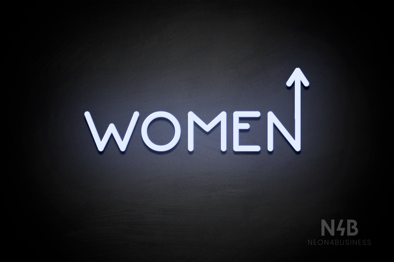 "WOMEN" (arrow pointing up coming from the "N", Mountain font) - LED neon sign