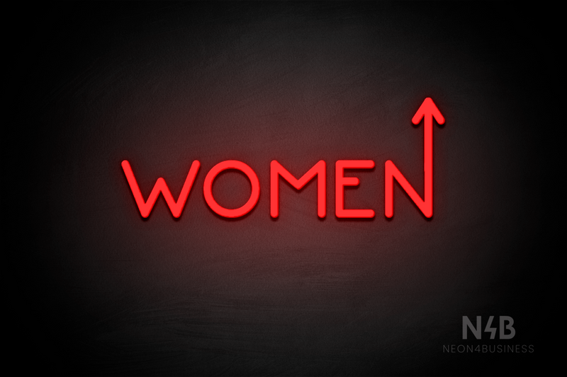 "WOMEN" (arrow pointing up coming from the "N", Mountain font) - LED neon sign