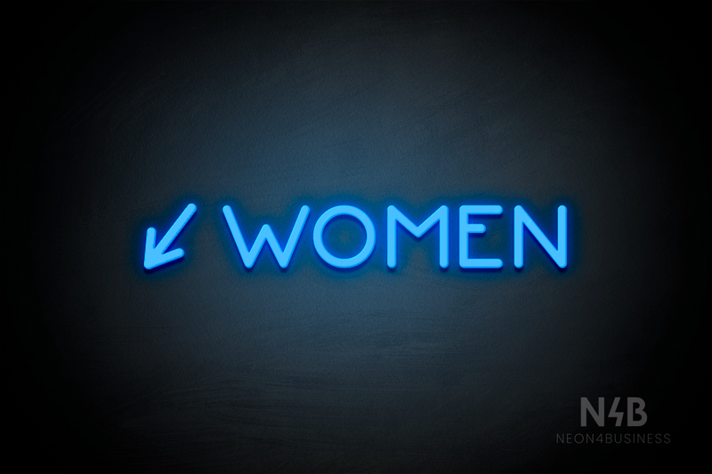 "WOMEN" (left arrow tilted downwards, Mountain font) - LED neon sign