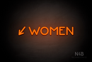 "WOMEN" (left arrow tilted downwards, Mountain font) - LED neon sign