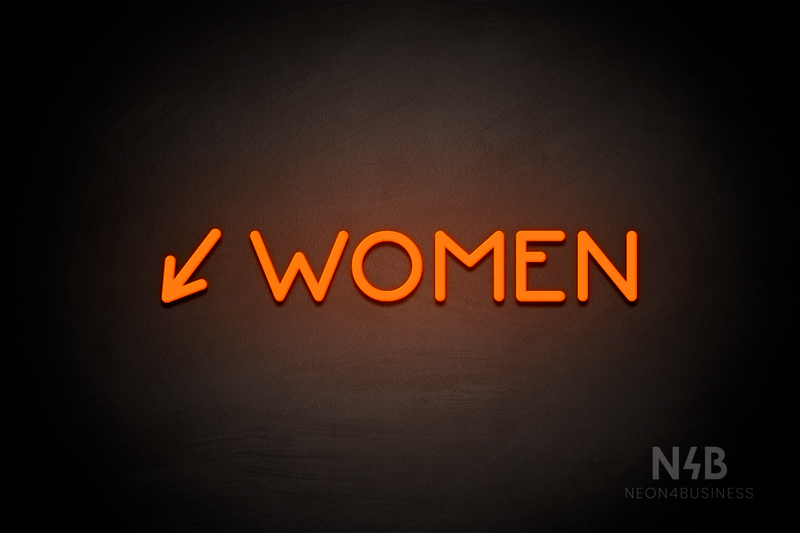 "WOMEN" (left arrow tilted downwards, Mountain font) - LED neon sign