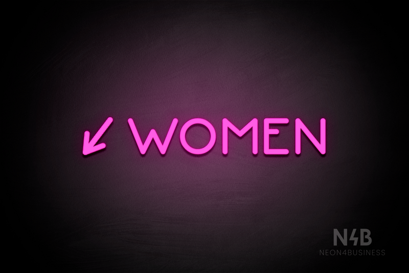 "WOMEN" (left arrow tilted downwards, Mountain font) - LED neon sign