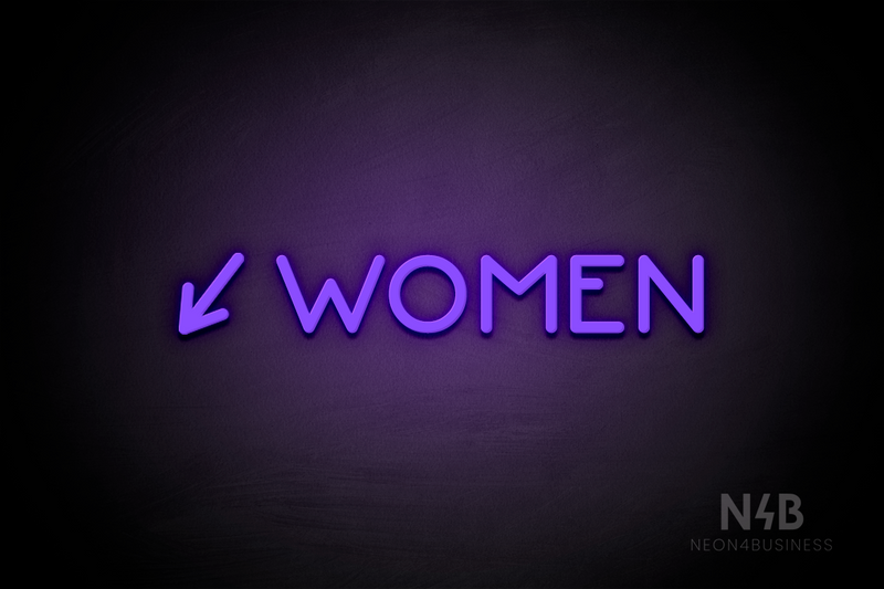 "WOMEN" (left arrow tilted downwards, Mountain font) - LED neon sign
