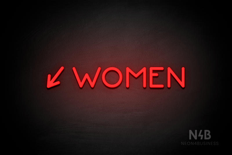 "WOMEN" (left arrow tilted downwards, Mountain font) - LED neon sign