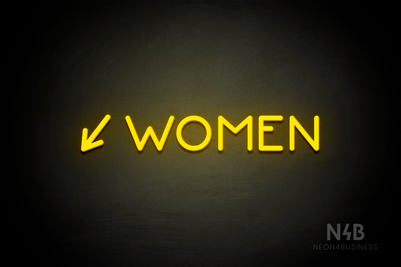 "WOMEN" (left arrow tilted downwards, Mountain font) - LED neon sign