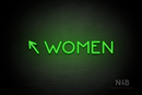 "WOMEN" (left arrow tilted upwards, Mountain font) - LED neon sign