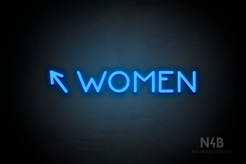 "WOMEN" (left arrow tilted upwards, Mountain font) - LED neon sign