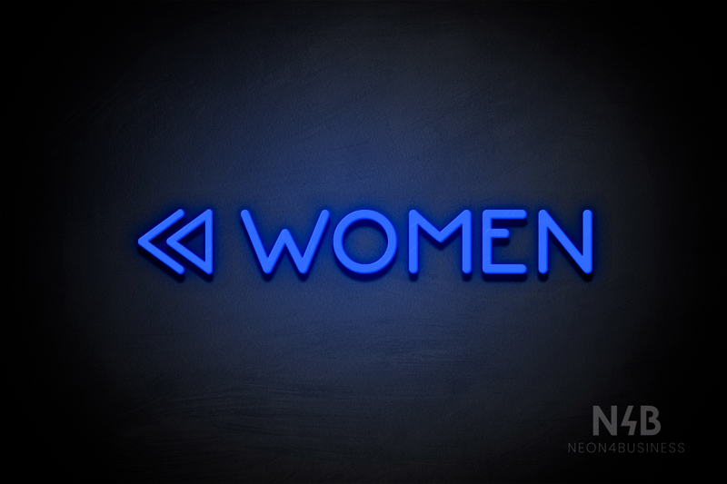 "WOMEN" (left double arrow, Mountain font) - LED neon sign