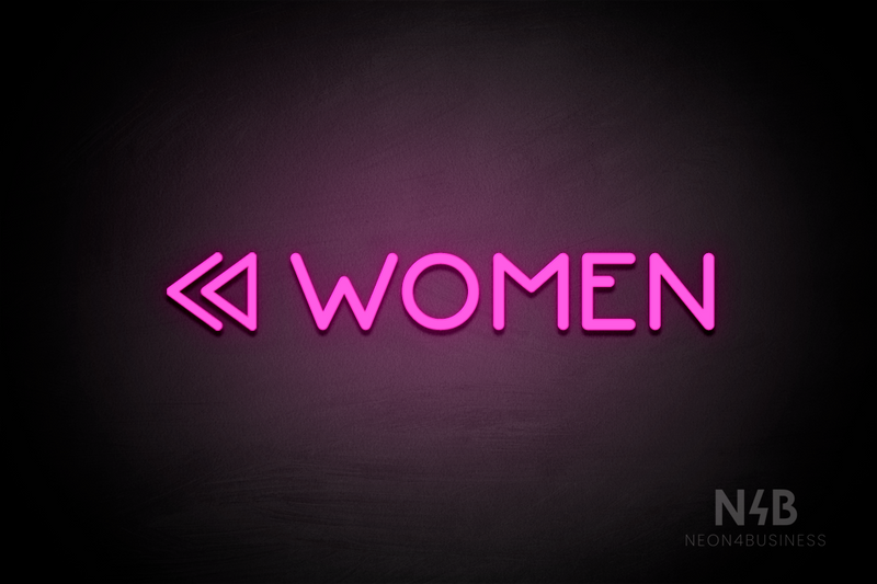 "WOMEN" (left double arrow, Mountain font) - LED neon sign