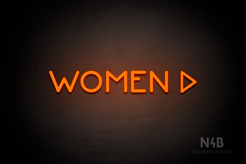 "WOMEN" (right arrow, Mountain font) - LED neon sign