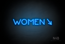 "WOMEN" (right arrow tilted downwards, Mountain font) - LED neon sign
