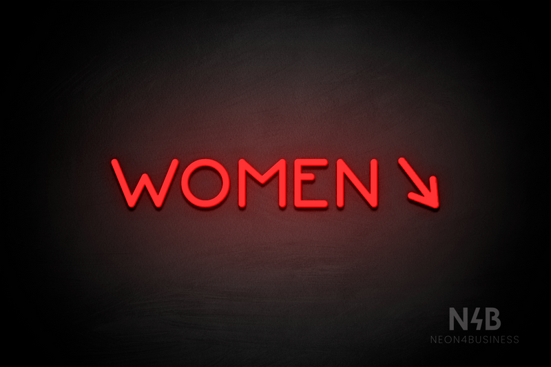 "WOMEN" (right arrow tilted downwards, Mountain font) - LED neon sign