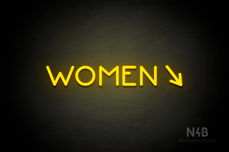 "WOMEN" (right arrow tilted downwards, Mountain font) - LED neon sign