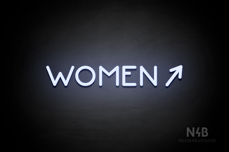 "WOMEN" (right arrow tilted upwards, Mountain font) - LED neon sign
