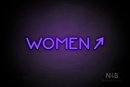 "WOMEN" (right arrow tilted upwards, Mountain font) - LED neon sign