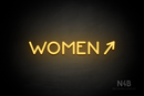 "WOMEN" (right arrow tilted upwards, Mountain font) - LED neon sign