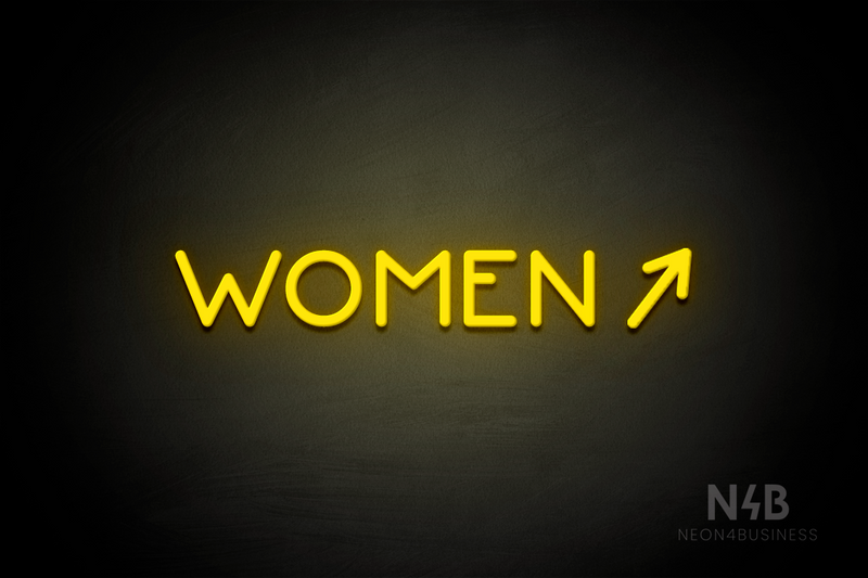 "WOMEN" (right arrow tilted upwards, Mountain font) - LED neon sign