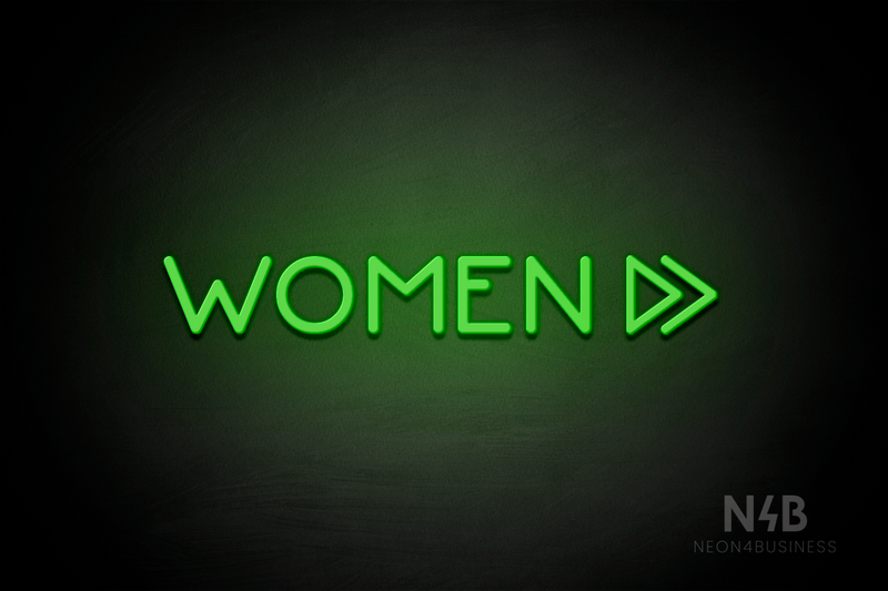 "WOMEN" (right double arrow, Mountain font) - LED neon sign