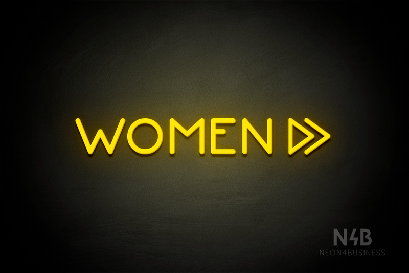 "WOMEN" (right double arrow, Mountain font) - LED neon sign