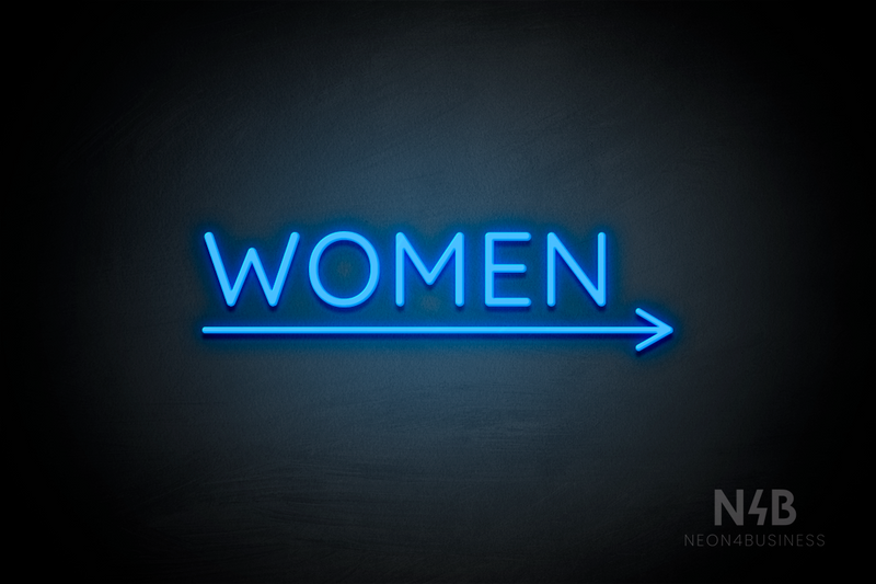 "WOMEN" (bottom right arrow, Castle font) - LED neon sign