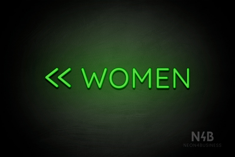 "WOMEN" (double left side arrow, Castle font) - LED neon sign