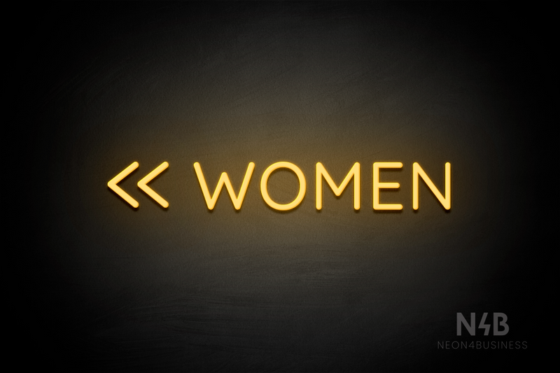 "WOMEN" (double left side arrow, Castle font) - LED neon sign