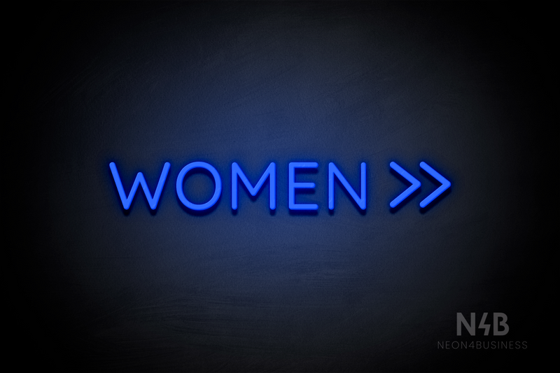 "WOMEN" (double right side arrow, Castle font) - LED neon sign