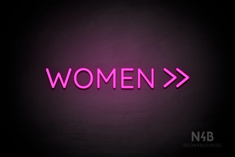 "WOMEN" (double right side arrow, Castle font) - LED neon sign