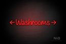 "Washrooms" (double sided arrow, Butterfly font) - LED neon sign