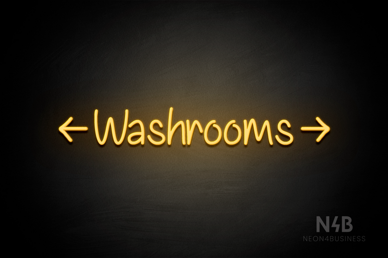 "Washrooms" (double sided arrow, Butterfly font) - LED neon sign