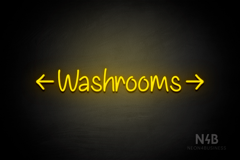 "Washrooms" (double sided arrow, Butterfly font) - LED neon sign