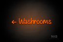 "Washrooms" (left arrow, Butterfly font) - LED neon sign