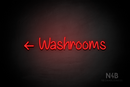 "Washrooms" (left arrow, Butterfly font) - LED neon sign