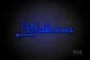 "Washrooms" (left arrow, Kidplay font) - LED neon sign