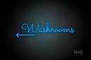 "Washrooms" (left arrow, Kidplay font) - LED neon sign
