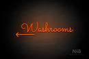 "Washrooms" (left arrow, Kidplay font) - LED neon sign