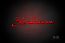 "Washrooms" (left arrow, Kidplay font) - LED neon sign