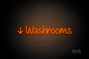 "Washrooms" (left down arrow, Butterfly font) - LED neon sign