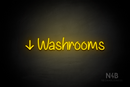 "Washrooms" (left down arrow, Butterfly font) - LED neon sign