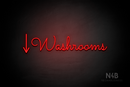 "Washrooms" (left down arrow, Kidplay font) - LED neon sign