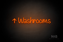 "Washrooms" (left up arrow, Butterfly font) - LED neon sign