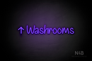 "Washrooms" (left up arrow, Butterfly font) - LED neon sign