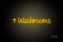 "Washrooms" (left up arrow, Butterfly font) - LED neon sign