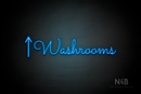 "Washrooms" (left up arrow, Kidplay font) - LED neon sign