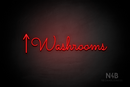 "Washrooms" (left up arrow, Kidplay font) - LED neon sign