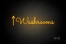 "Washrooms" (left up arrow, Kidplay font) - LED neon sign
